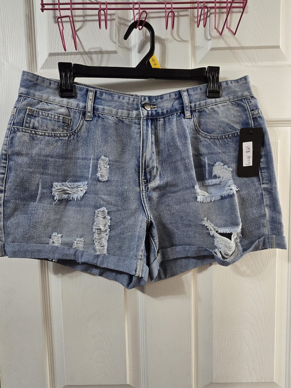 Distressed Light Blue Denim Shorts - Women